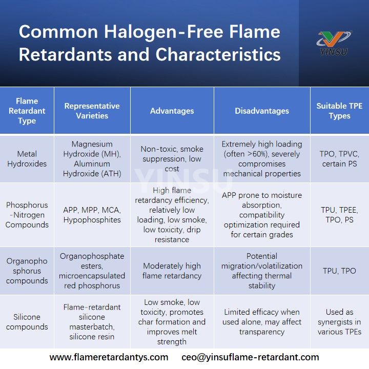 Common Halogen-Free Flame Retardants and Characteristics